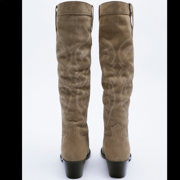NWT Zara split leather cowboy boots 7.5 - Picture 8 of 9